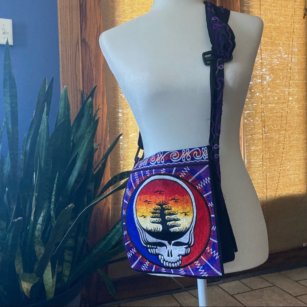 Grateful Dead, embroidered, stealie/sunset patch, cross body bag
